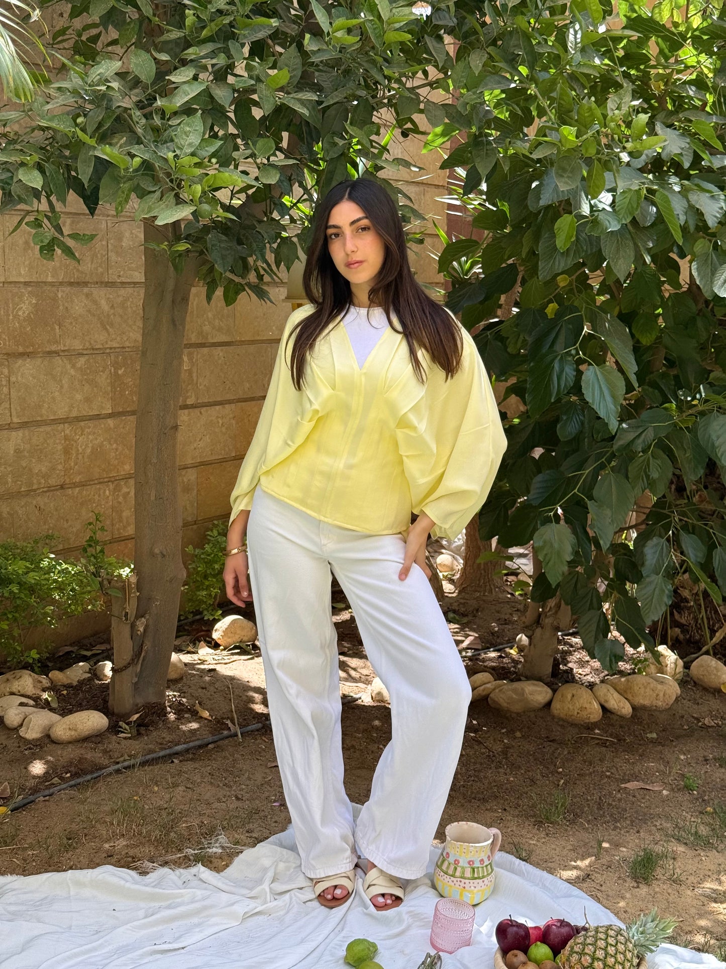 Pleated Linen shirt in yellow