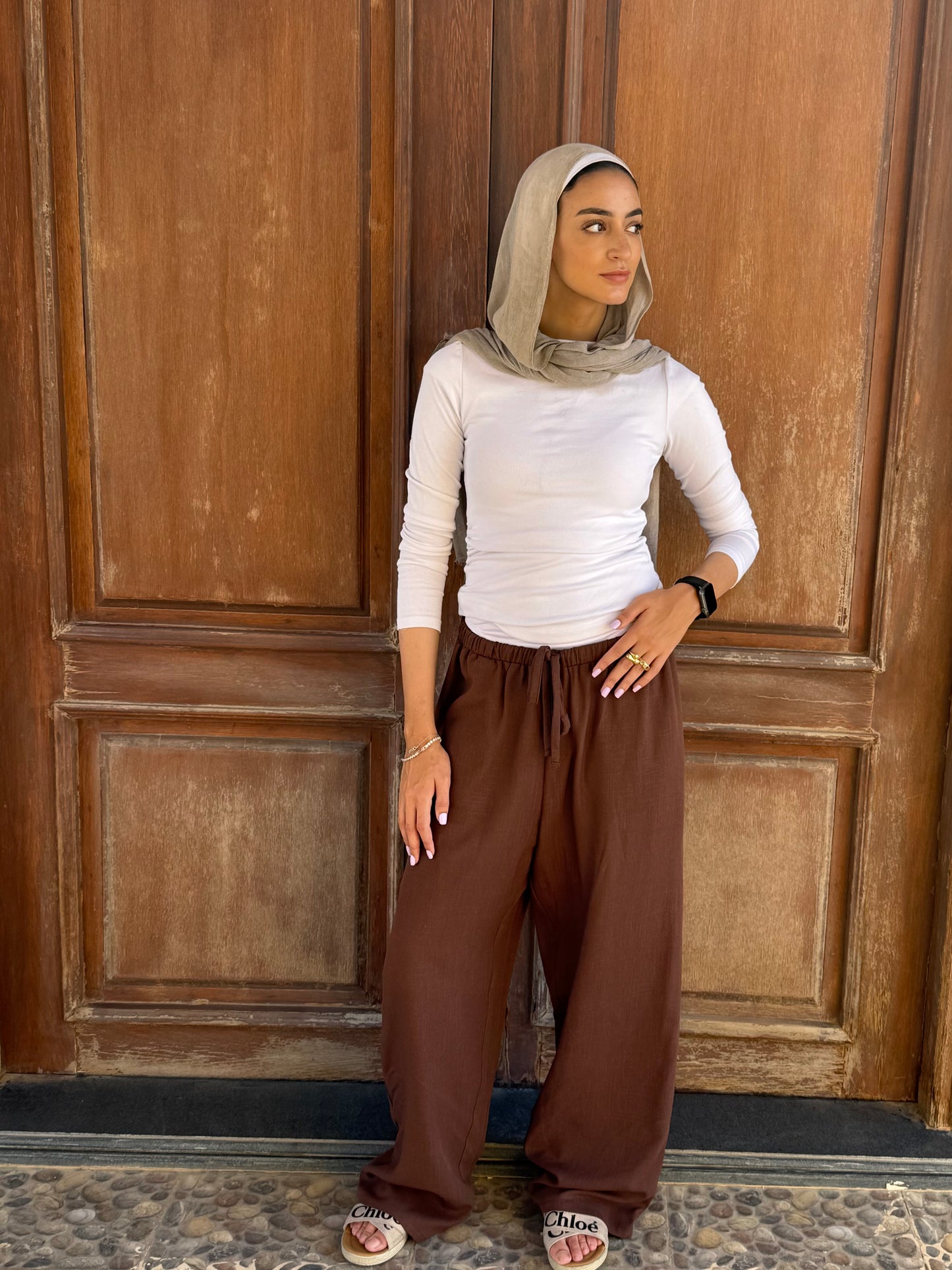 Wide Linen pants in Brown