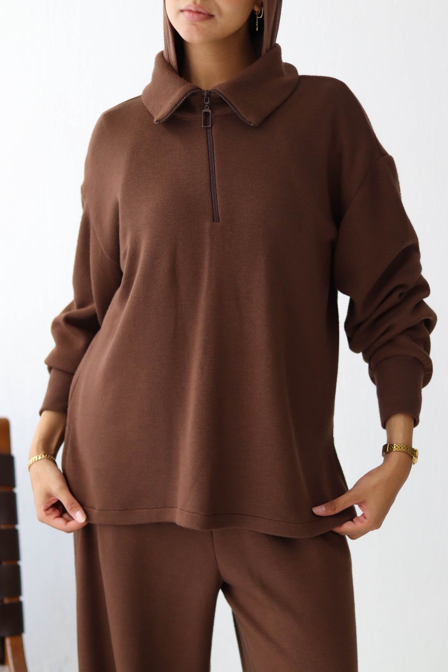 Half zip Knit set in Brown