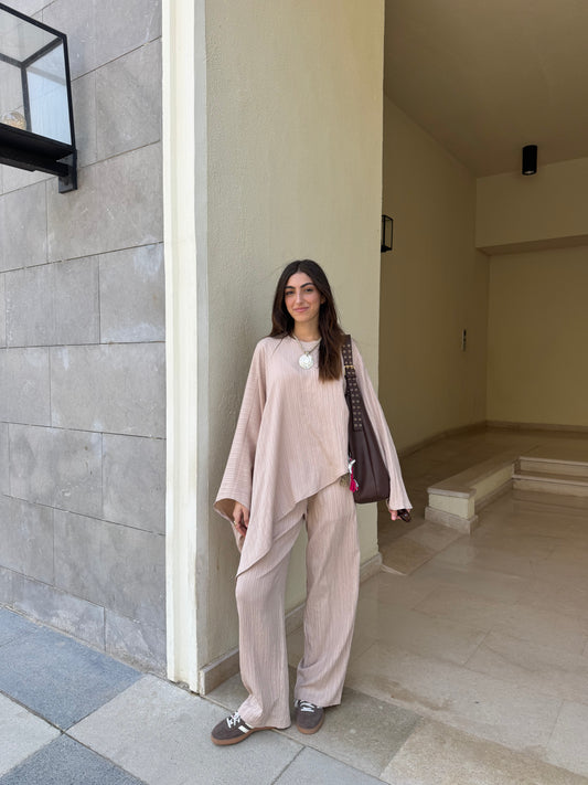 Wave crinkled set in Beige