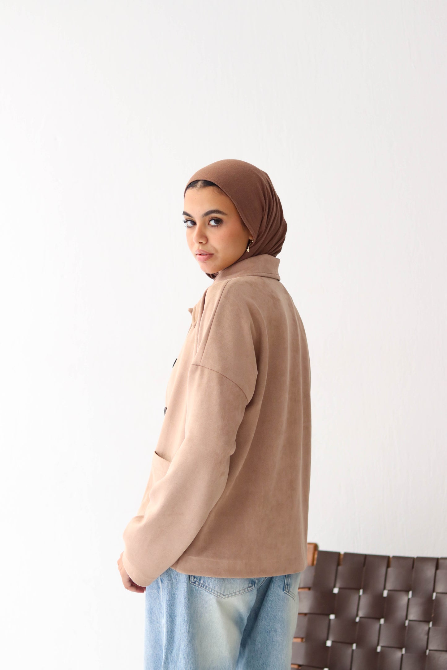 Suede button jacket in Hazelnut