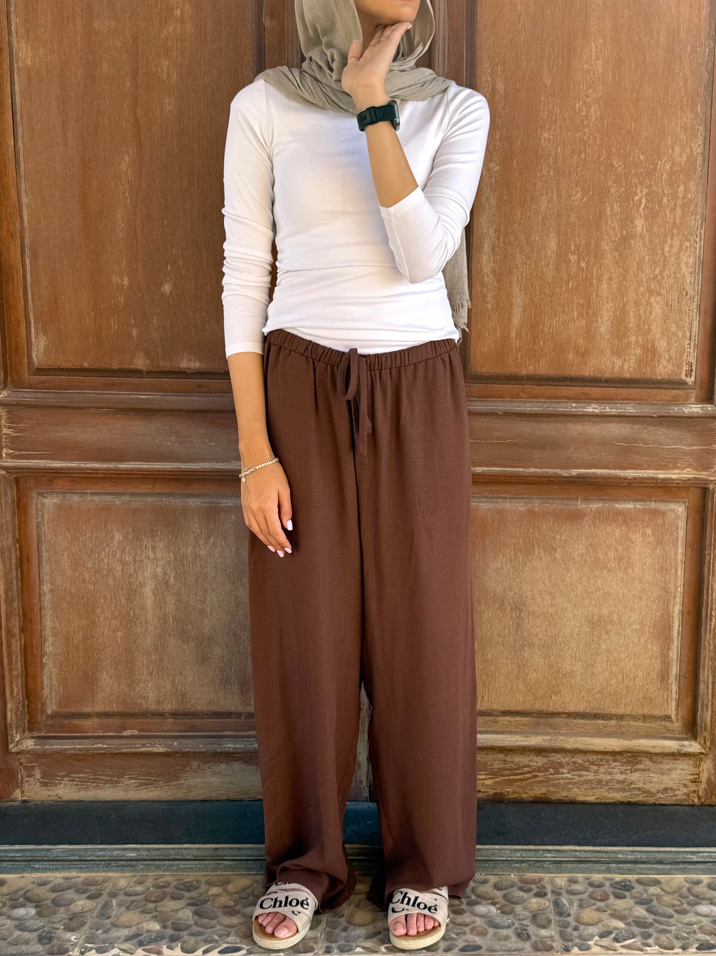 Wide Linen pants in Brown