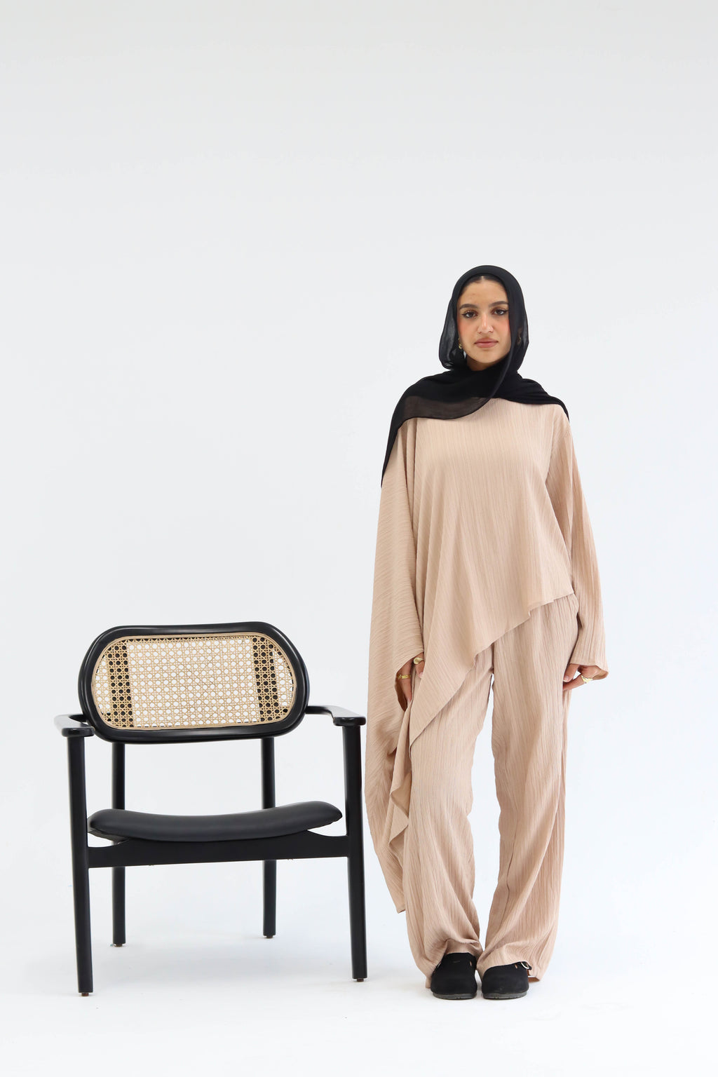 Wave crinkled set in Beige