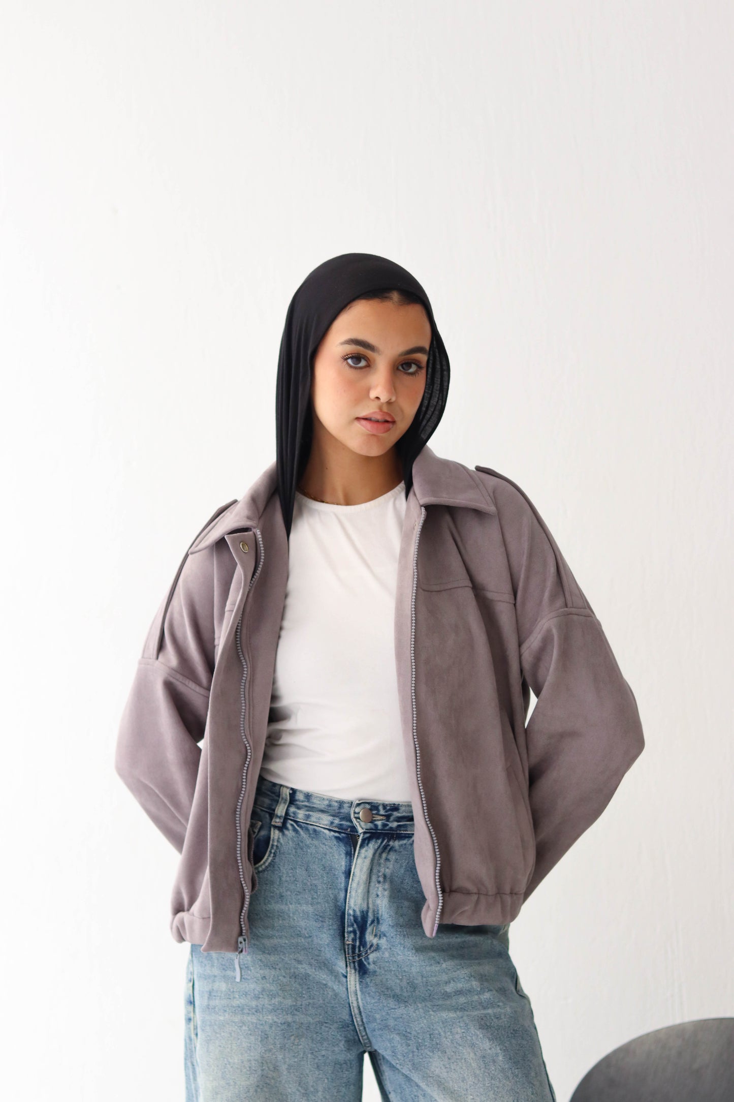 Suede relaxed jacket in Grey