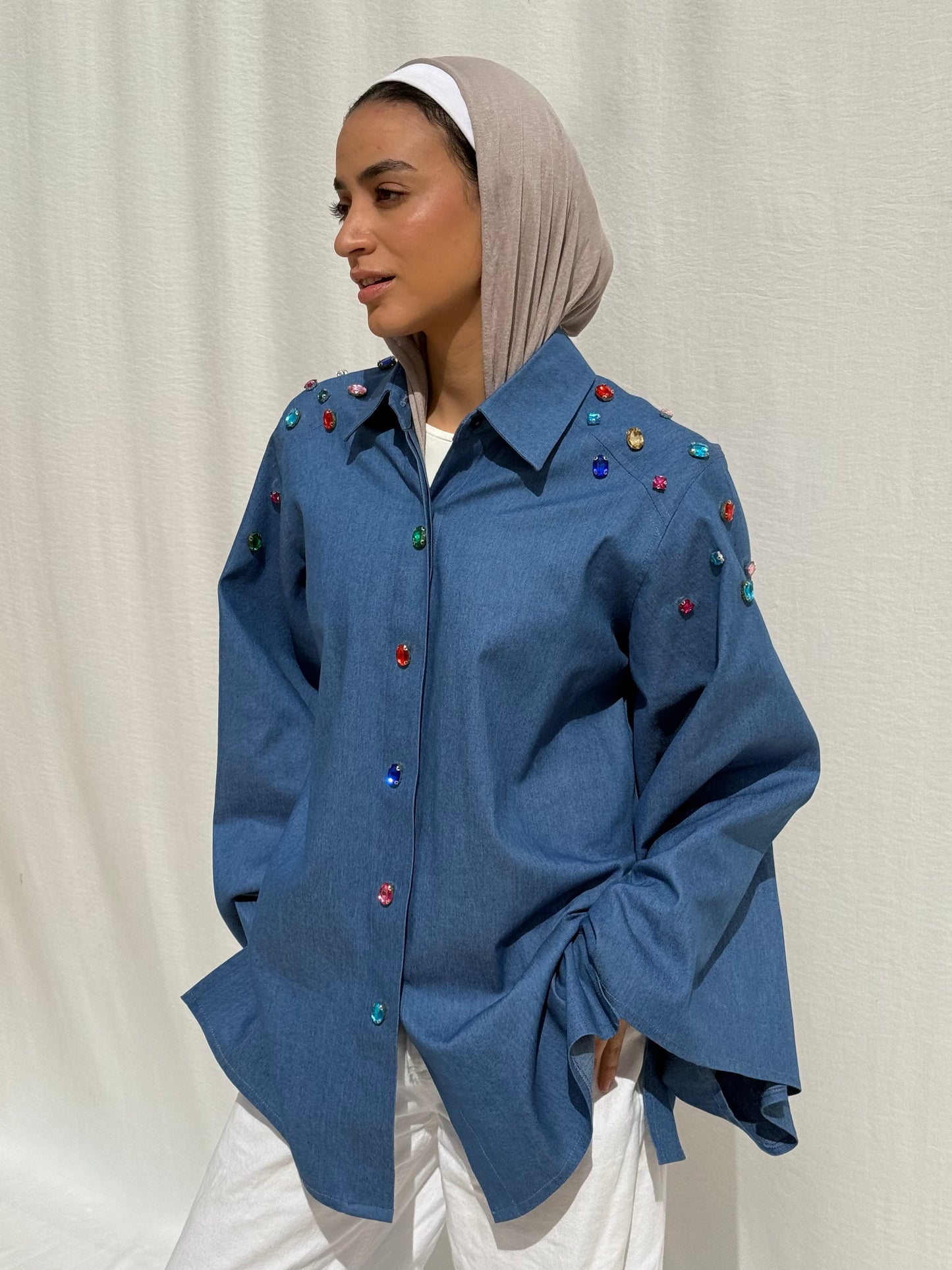 Denim shirt with Gemstones