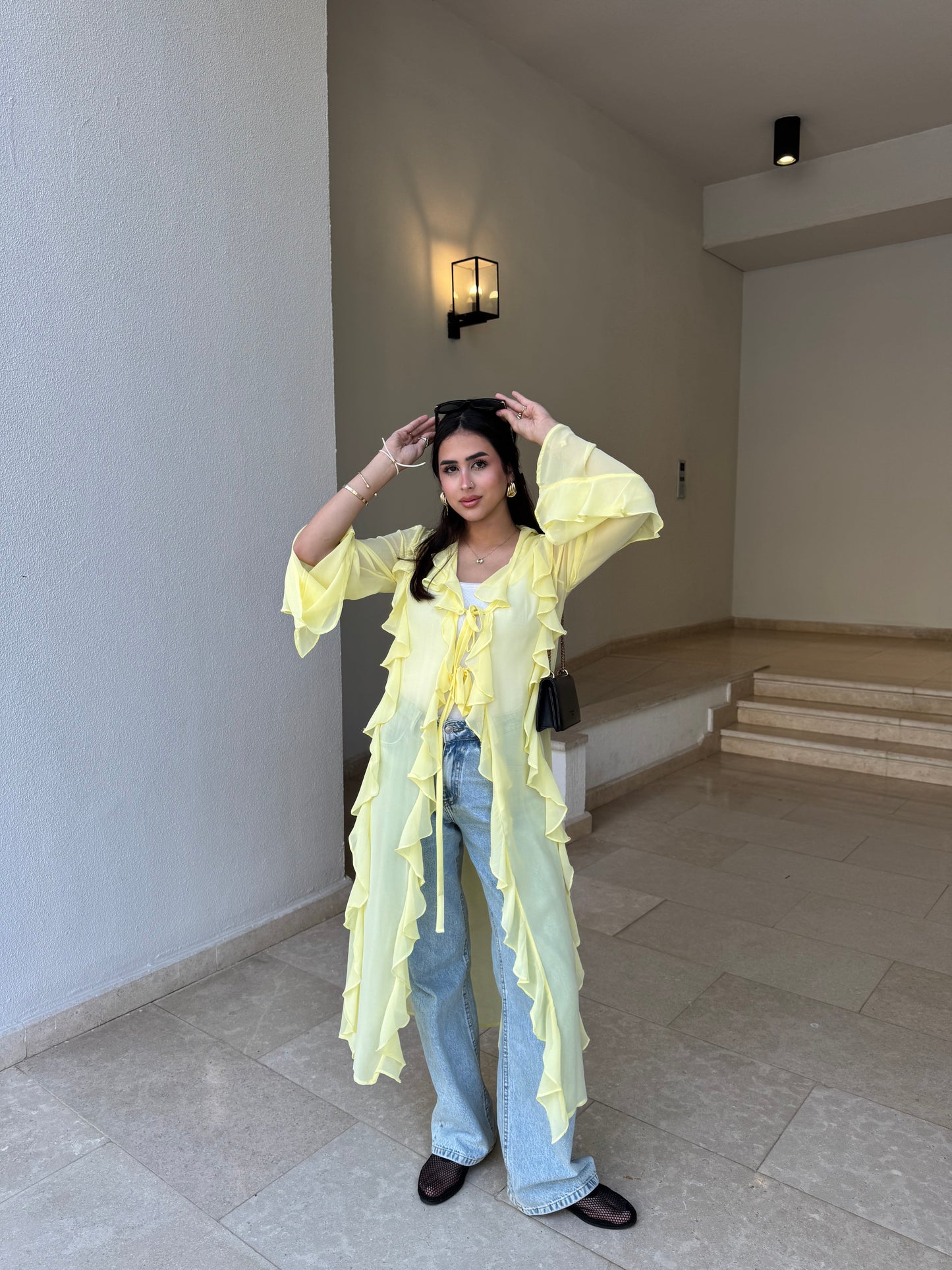 Emaa ruffle chiffon kimono in yellow