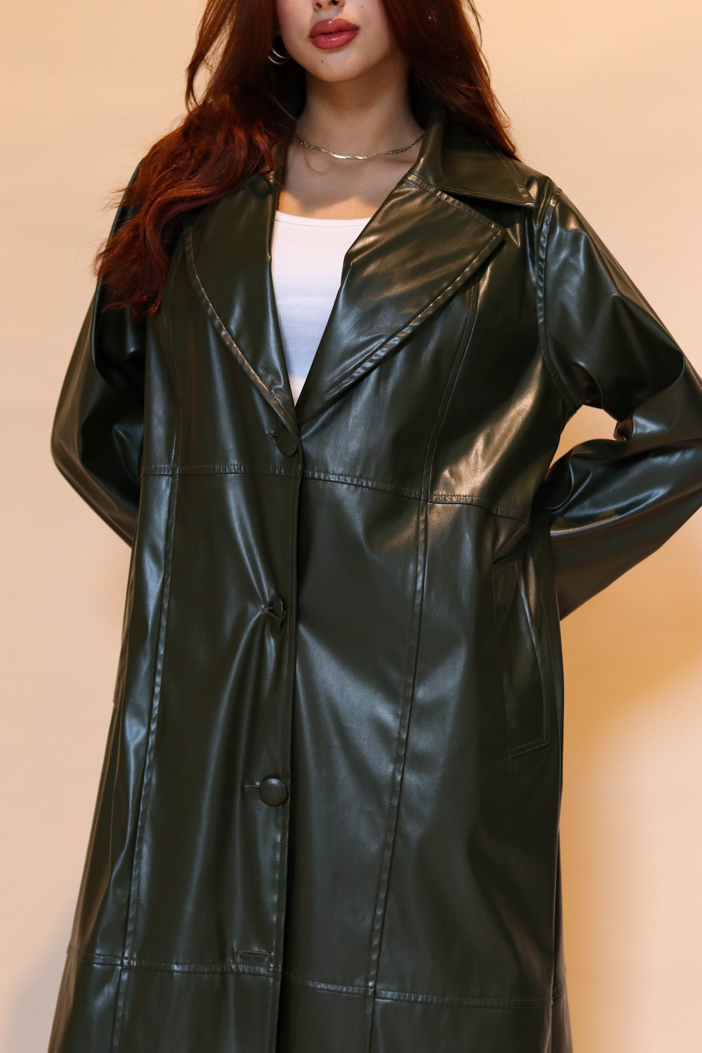 Leather trench coat in Olive