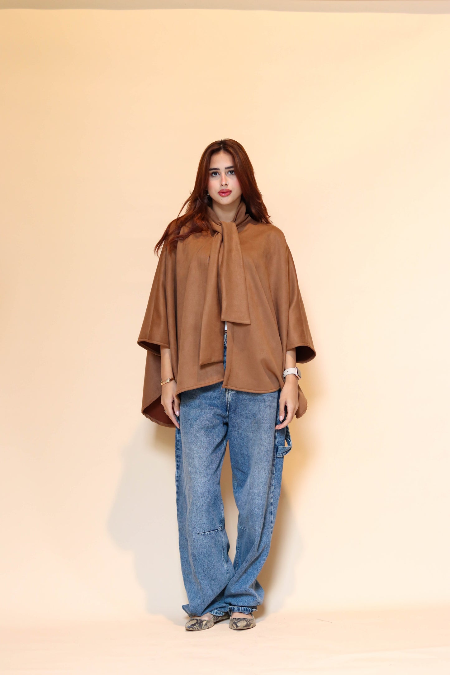 Suede scarf poncho in Brown