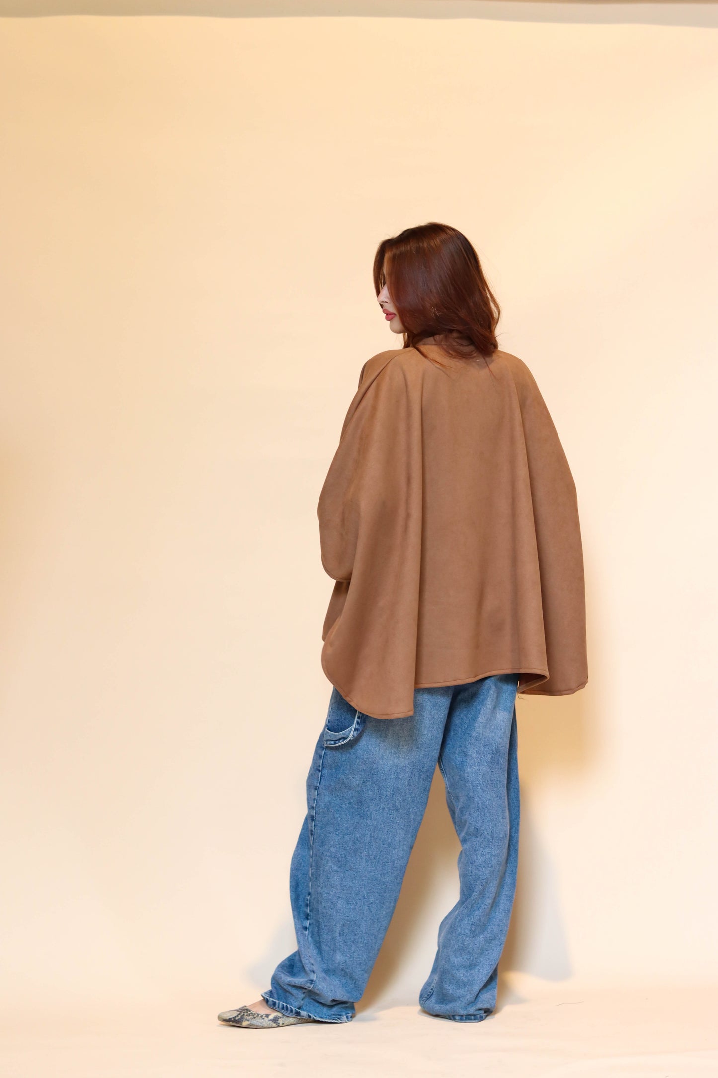 Suede scarf poncho in Brown