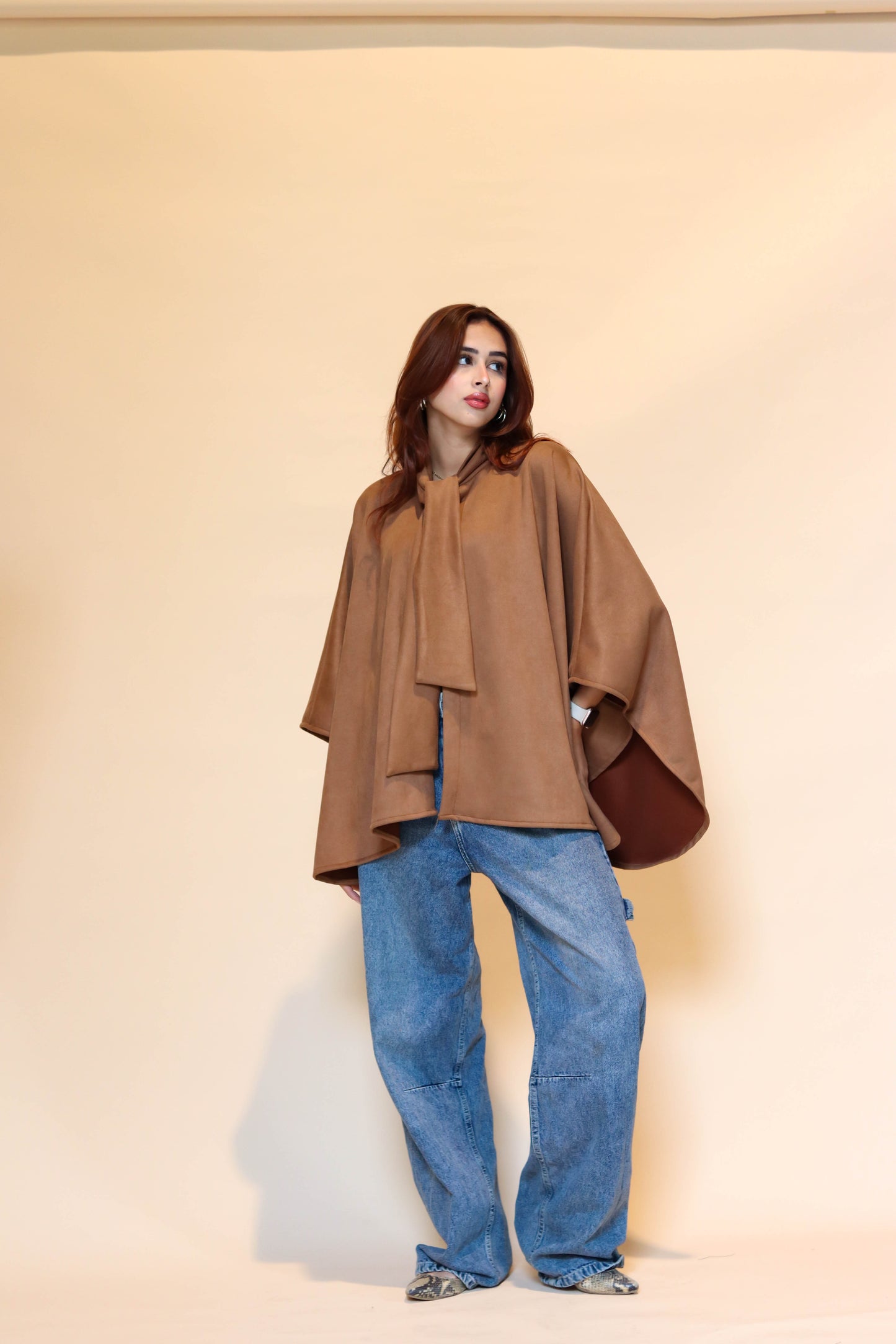 Suede scarf poncho in Brown