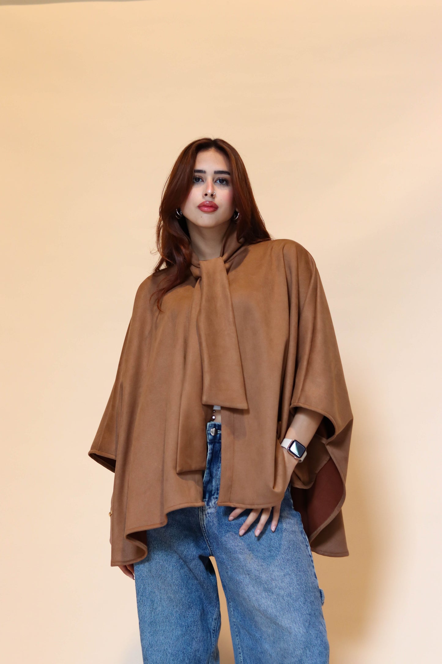 Suede scarf poncho in Brown