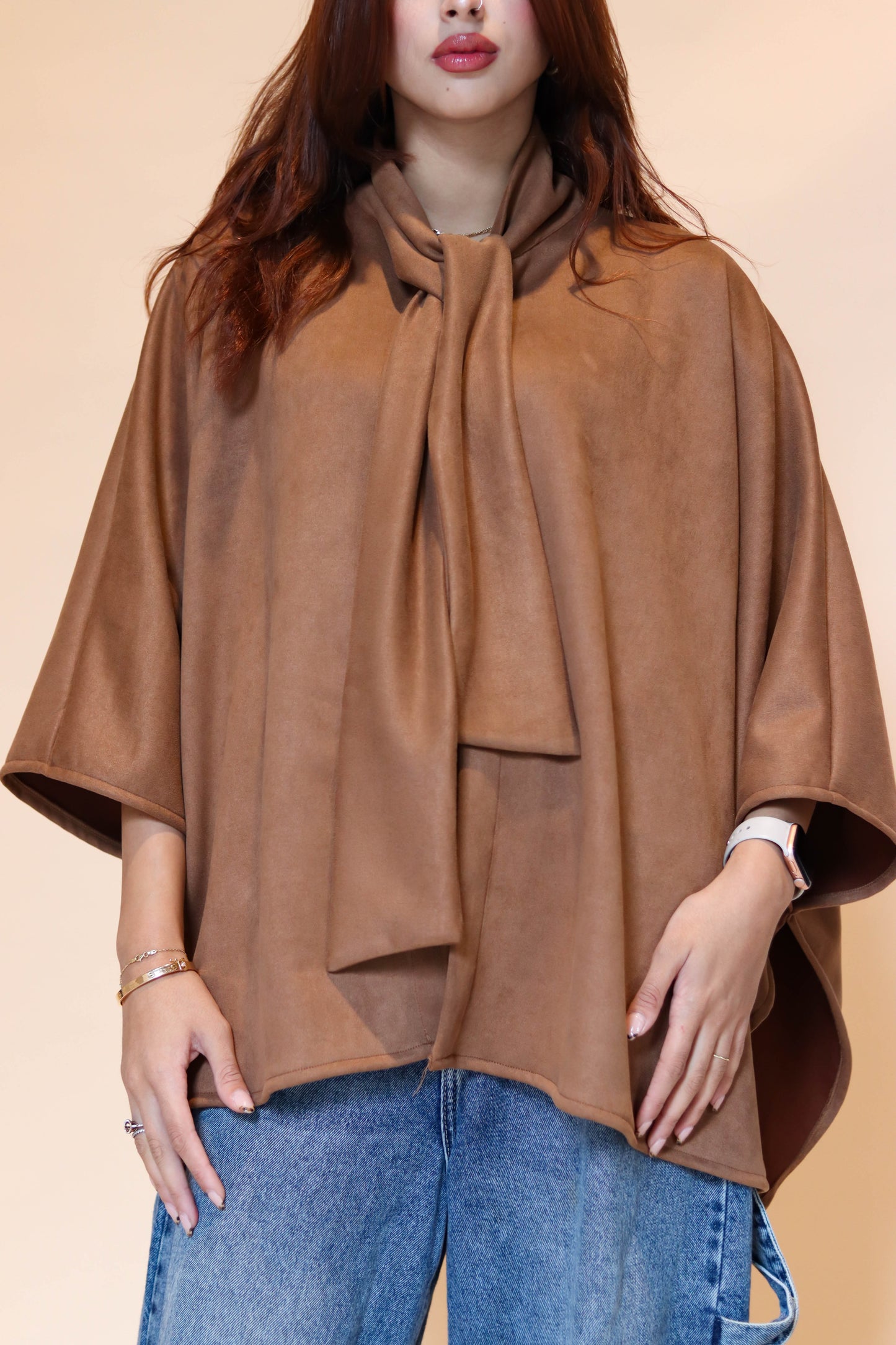 Suede scarf poncho in Brown