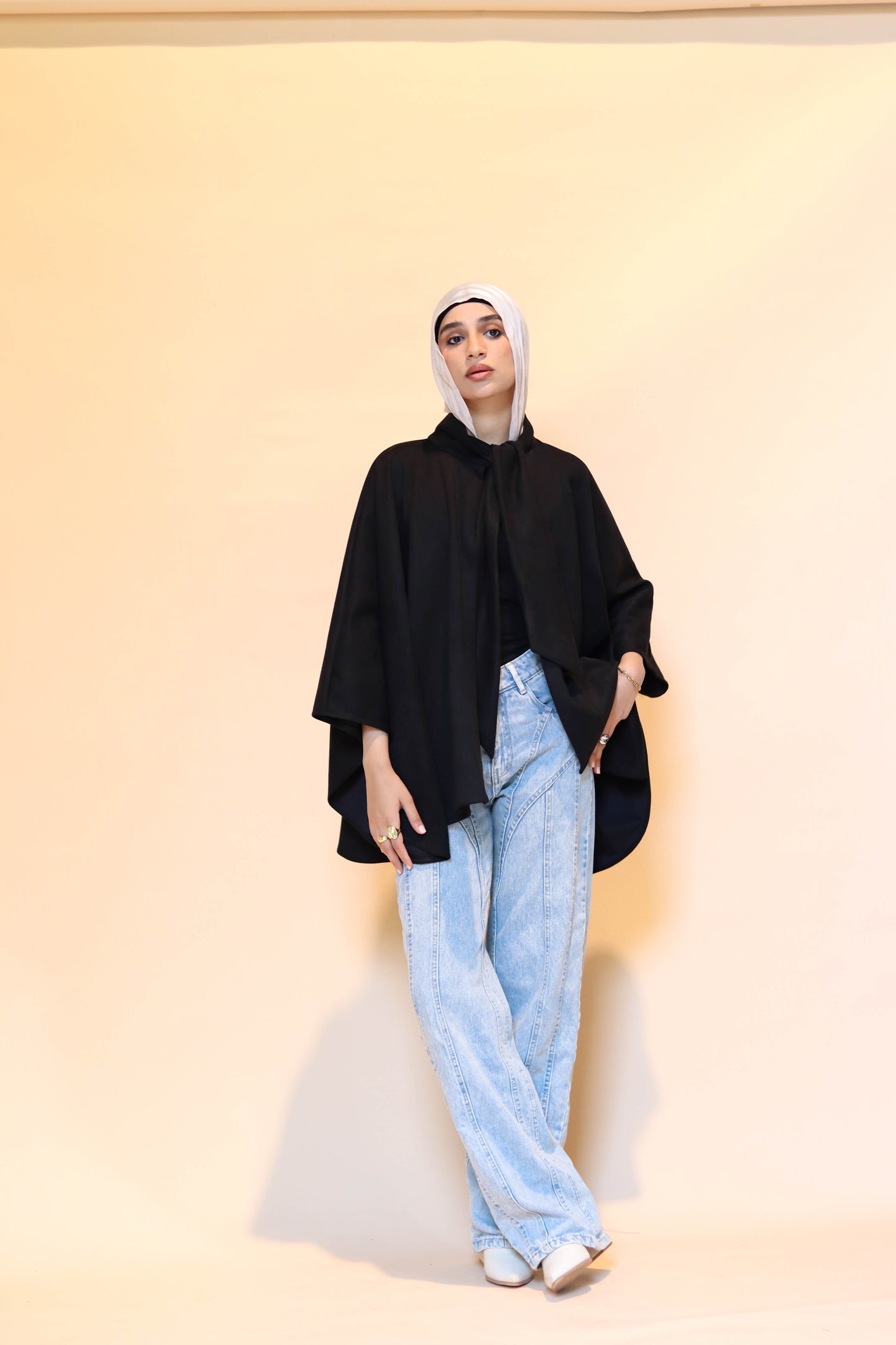 Suede scarf poncho in Black