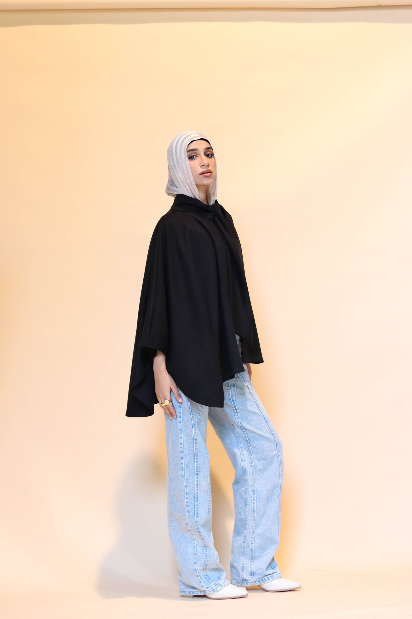 Suede scarf poncho in Black