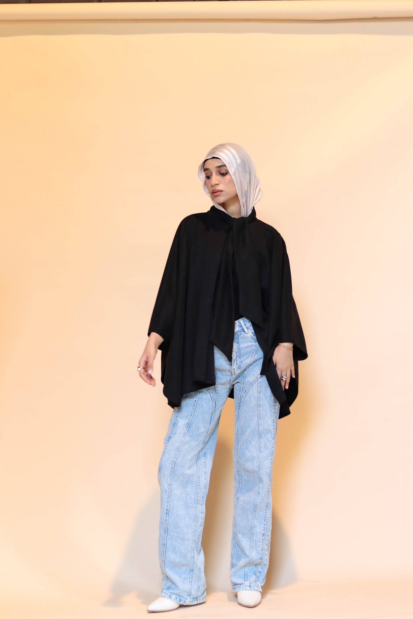 Suede scarf poncho in Black