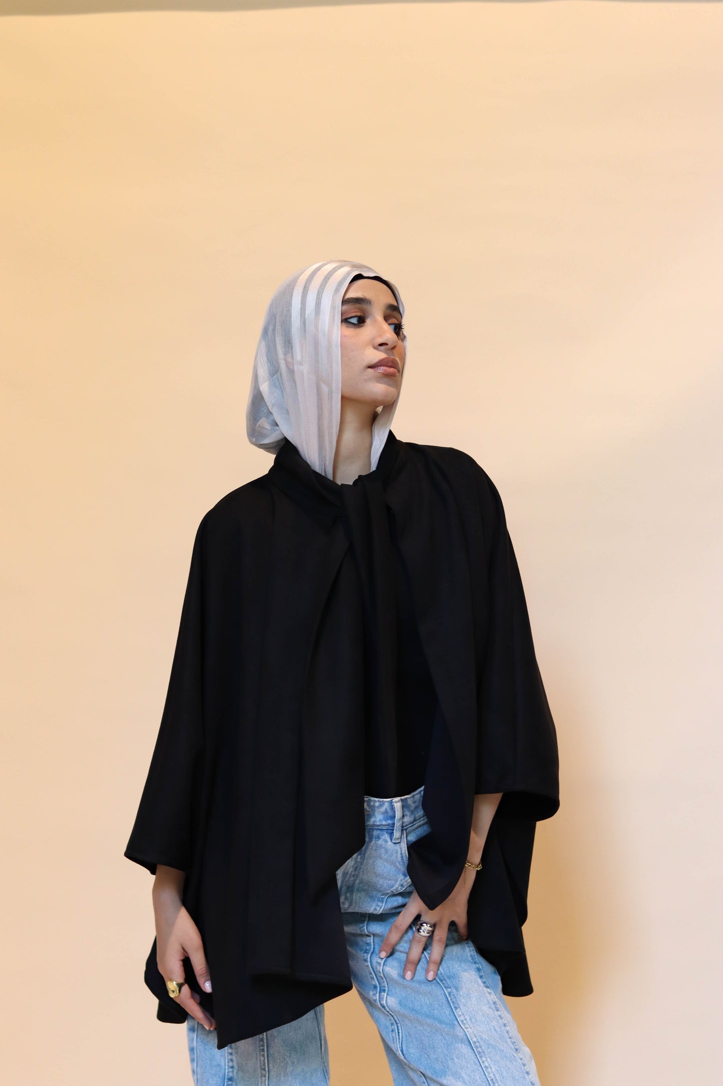 Suede scarf poncho in Black
