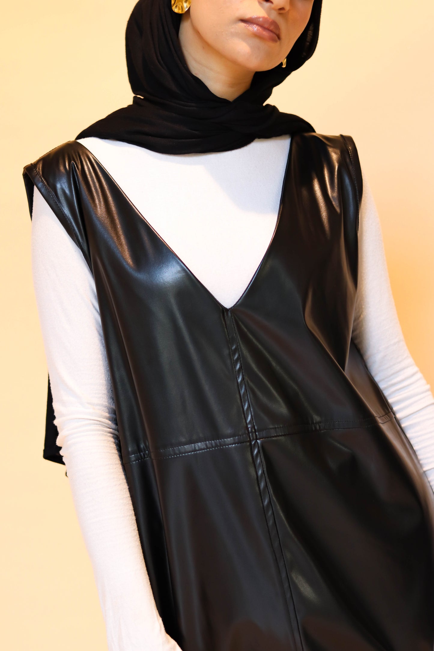 Leather midi dress in Black