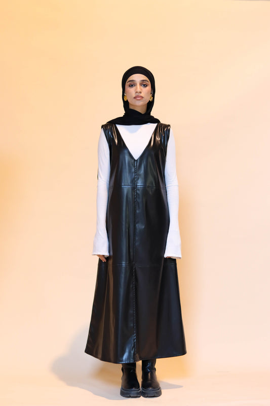 Leather midi dress in Black