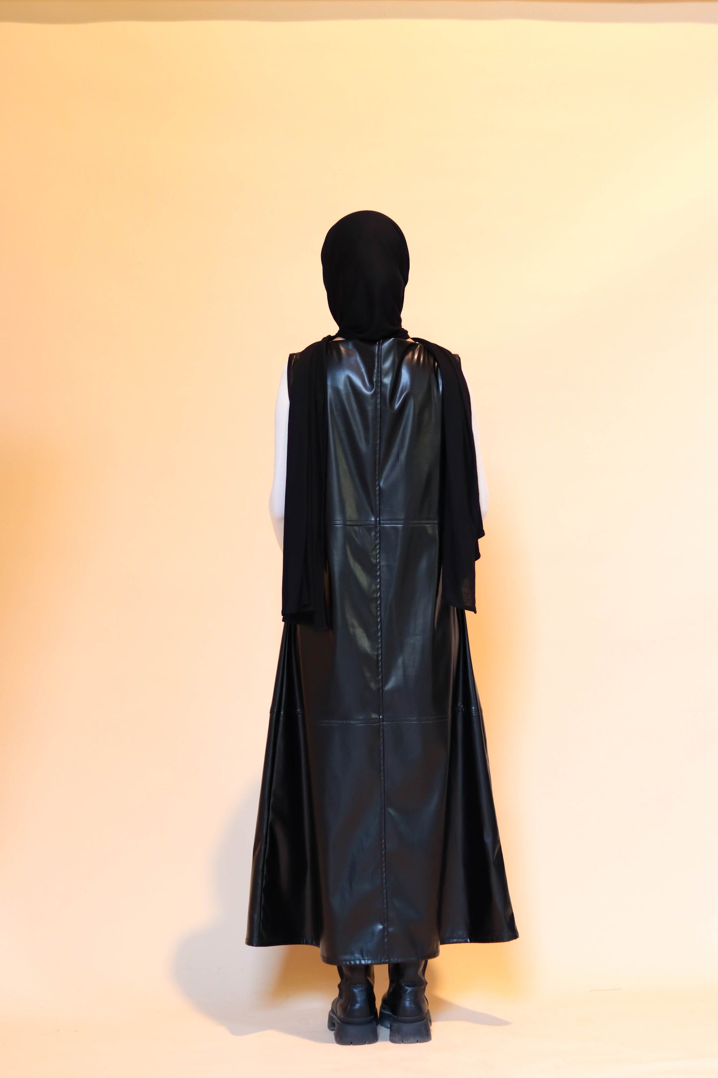 Leather midi dress in Black