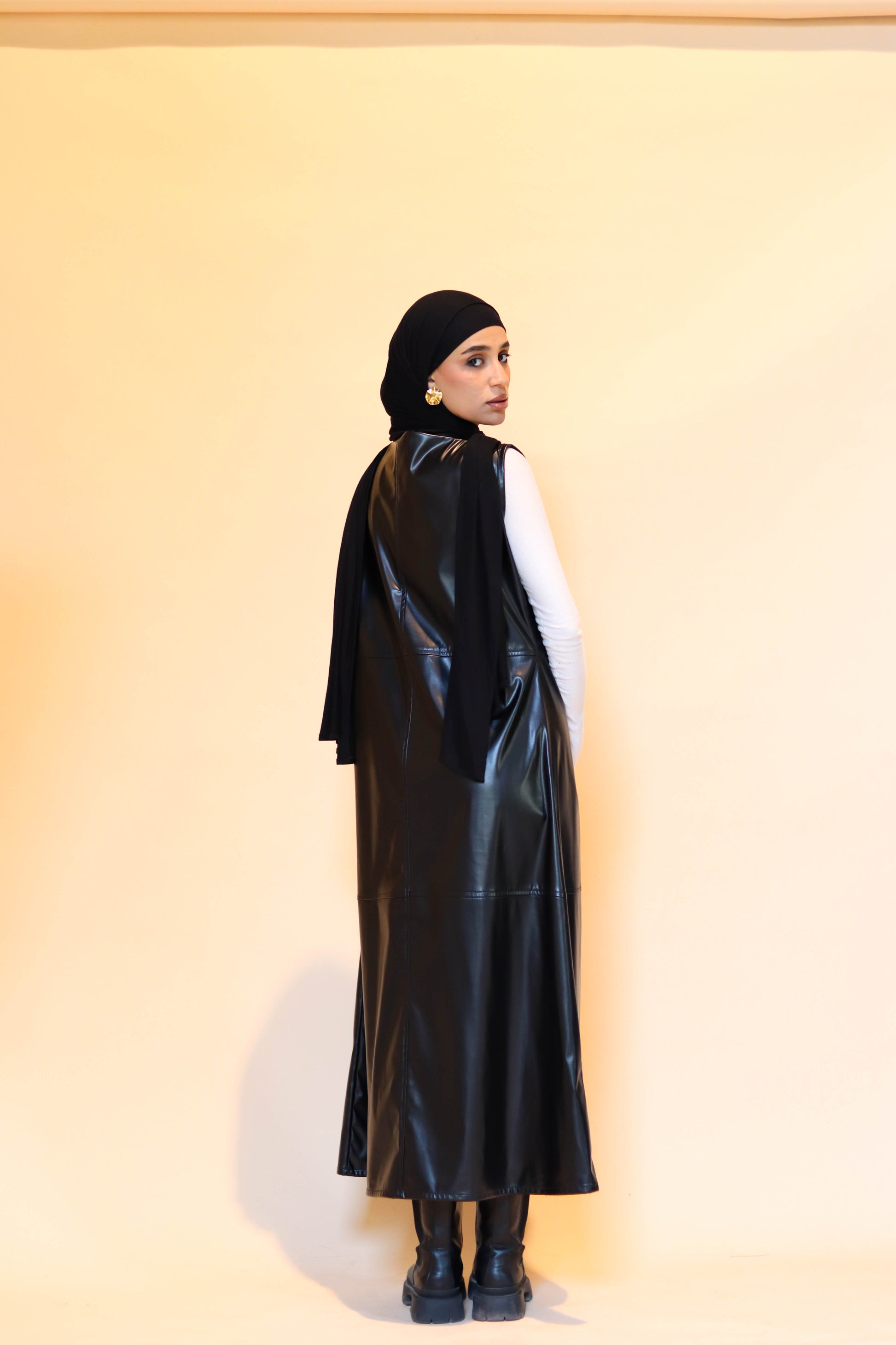 Leather midi dress in Black Velvet Leather midi dress in Black Velvet
