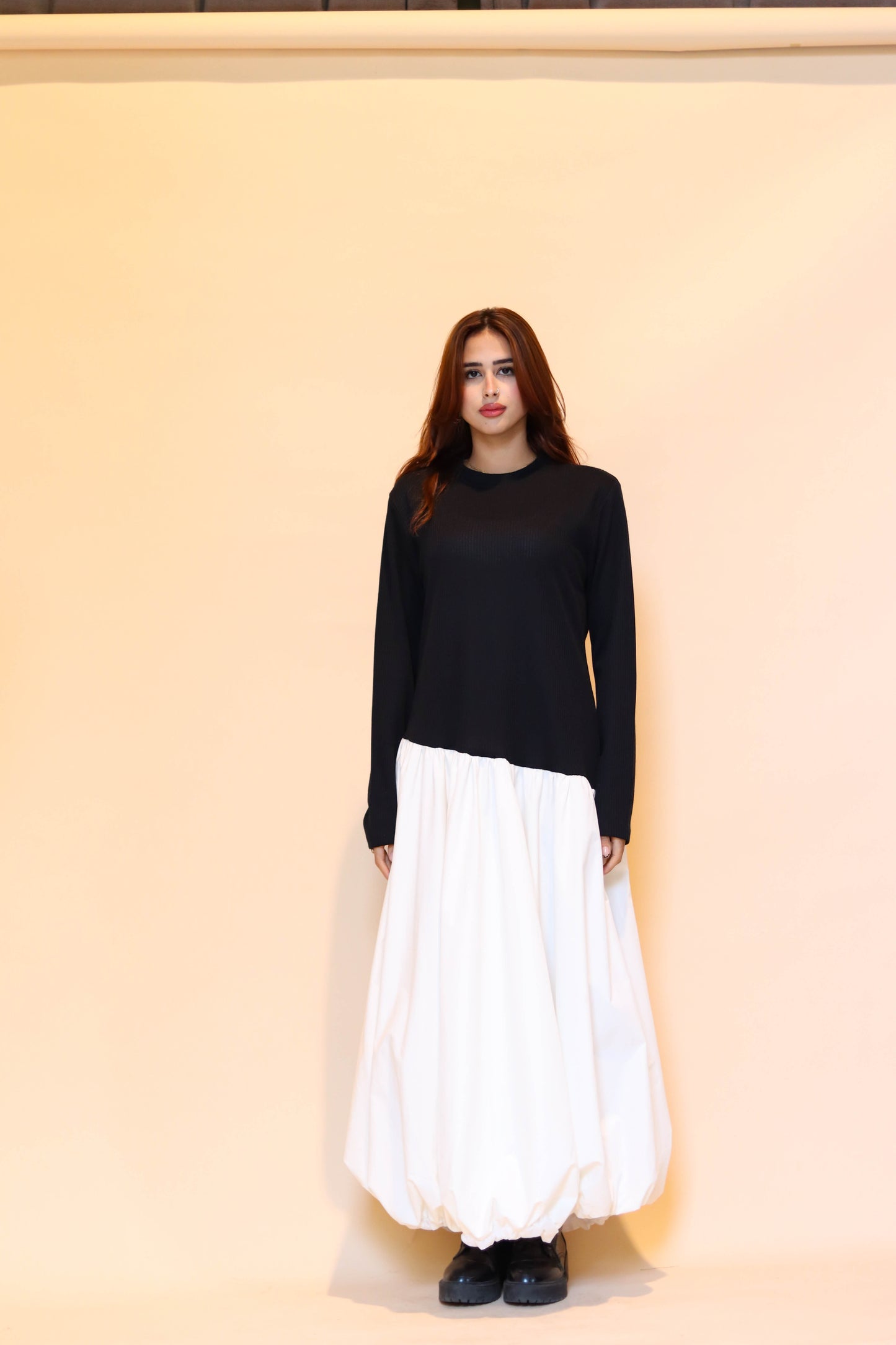 Parachute maxi dress in B&W