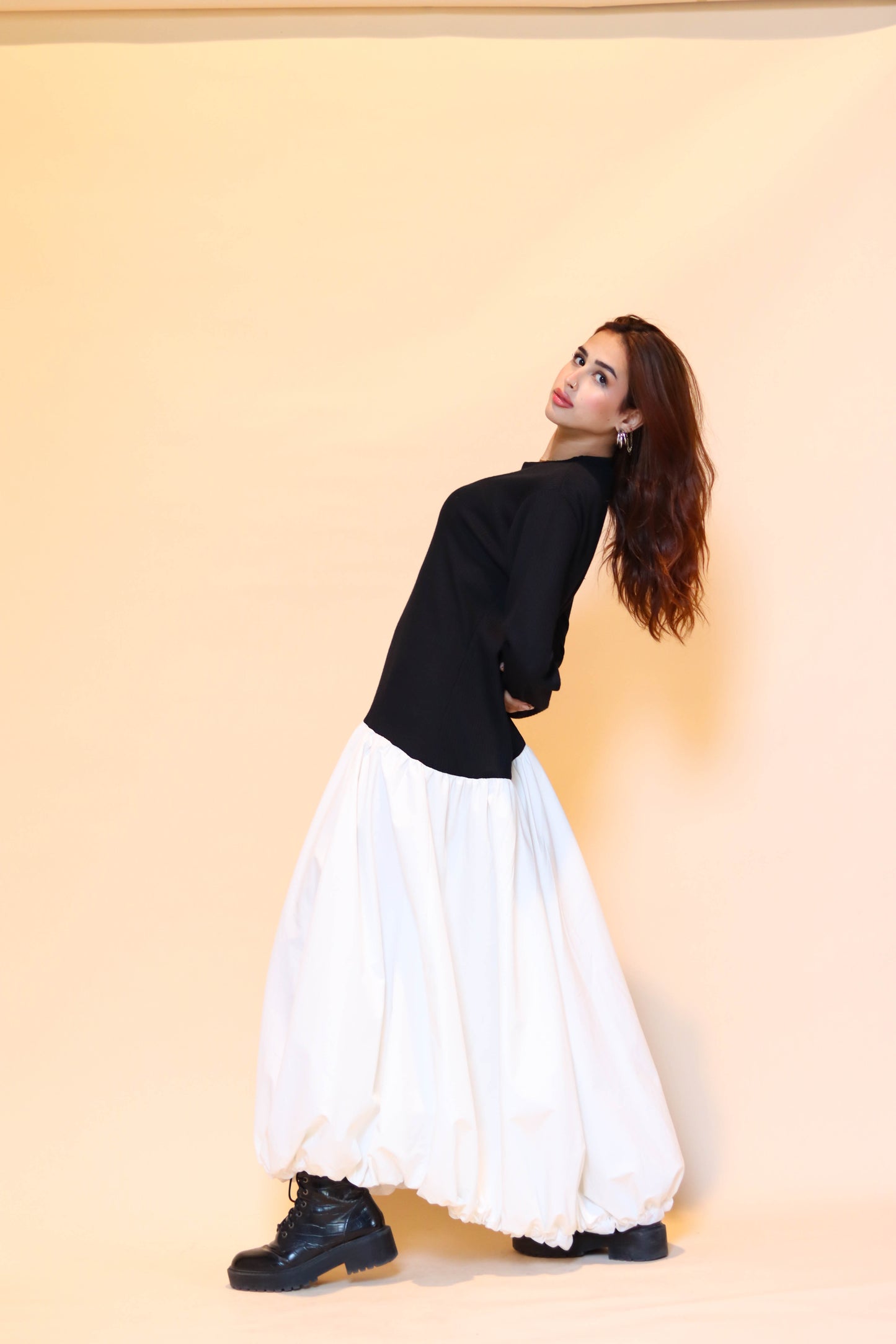 Parachute maxi dress in B&W