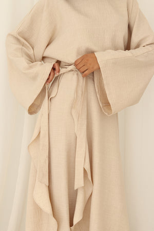 Ruffle linen set in Beige