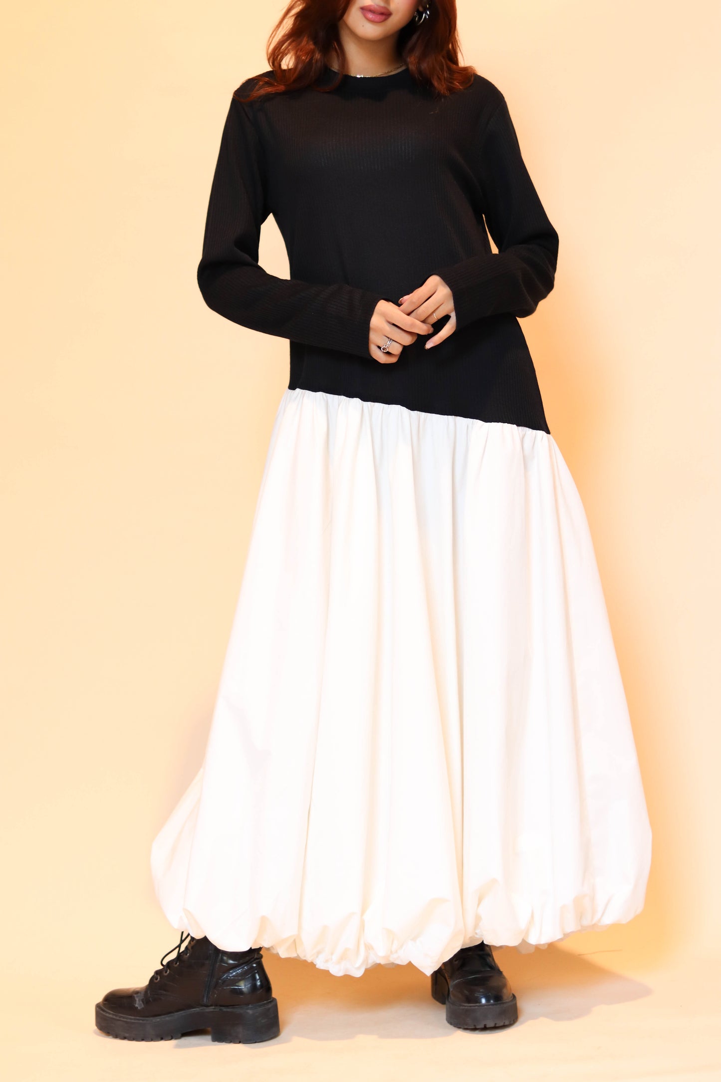 Parachute maxi dress in B&W