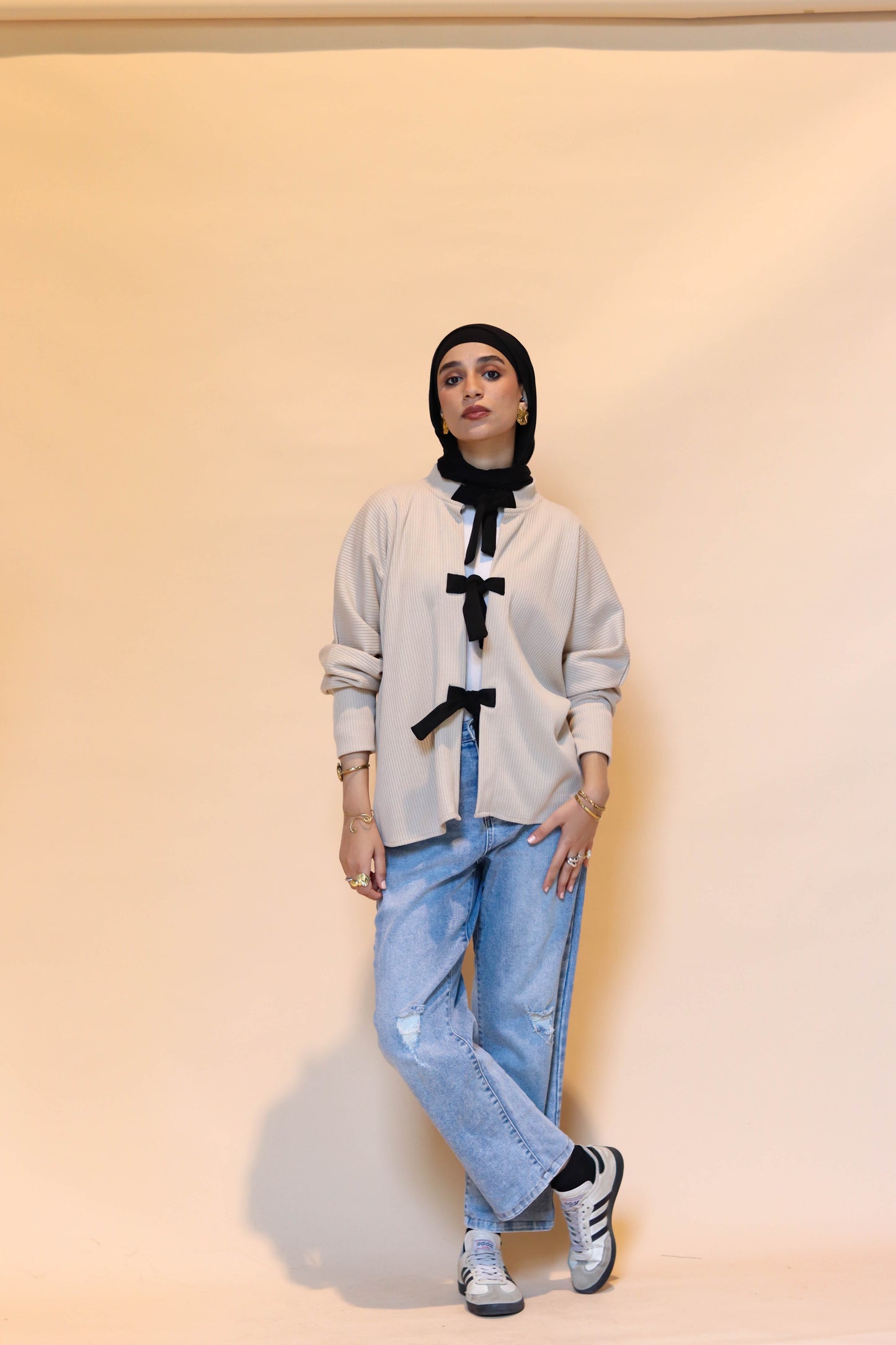 Tie front cardigan in cream