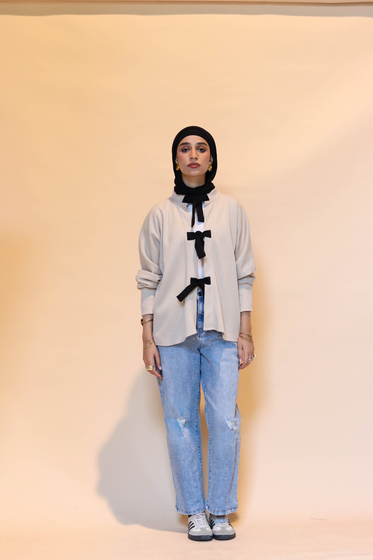 Tie front cardigan in cream