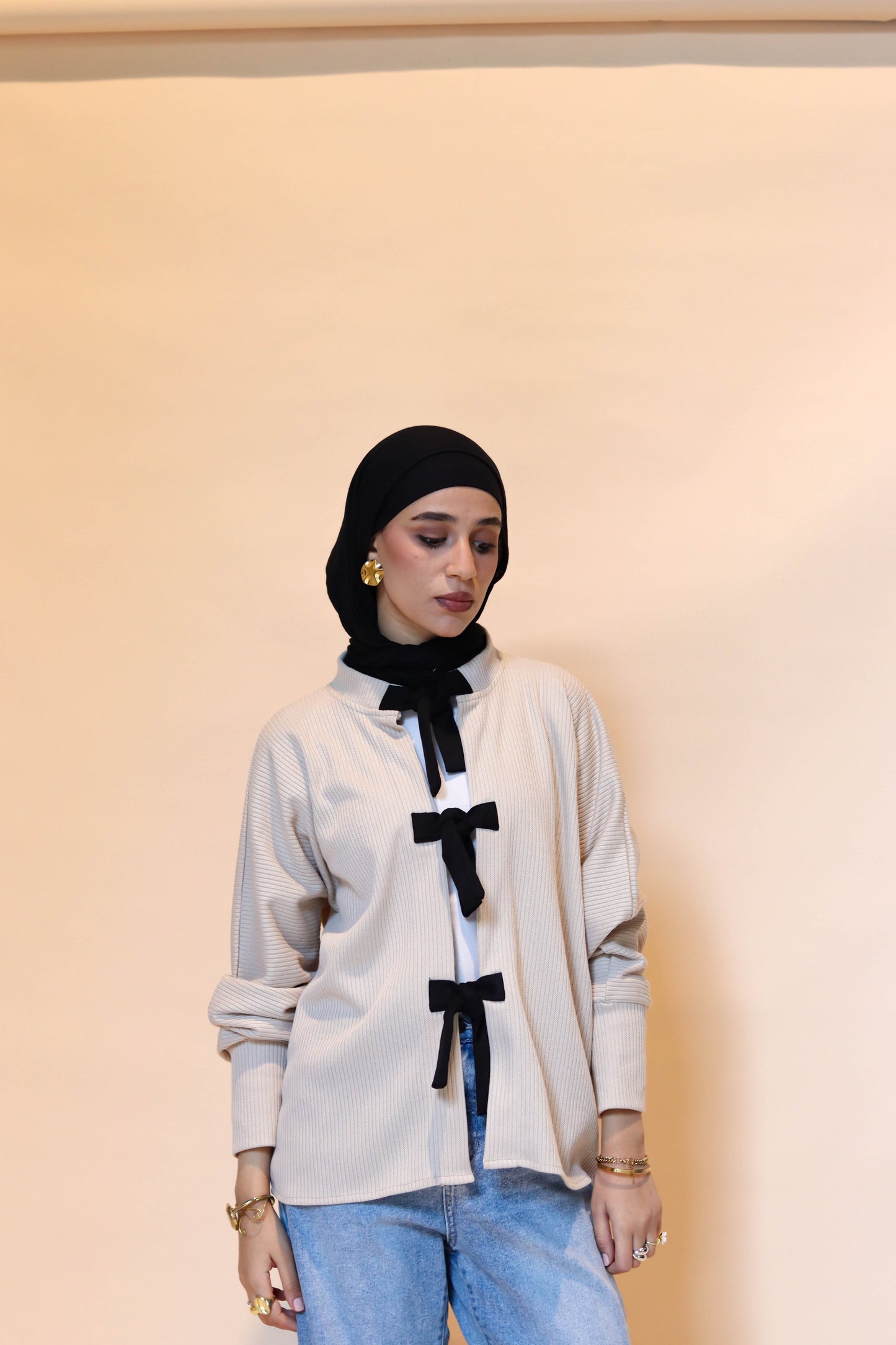 Tie front cardigan in cream