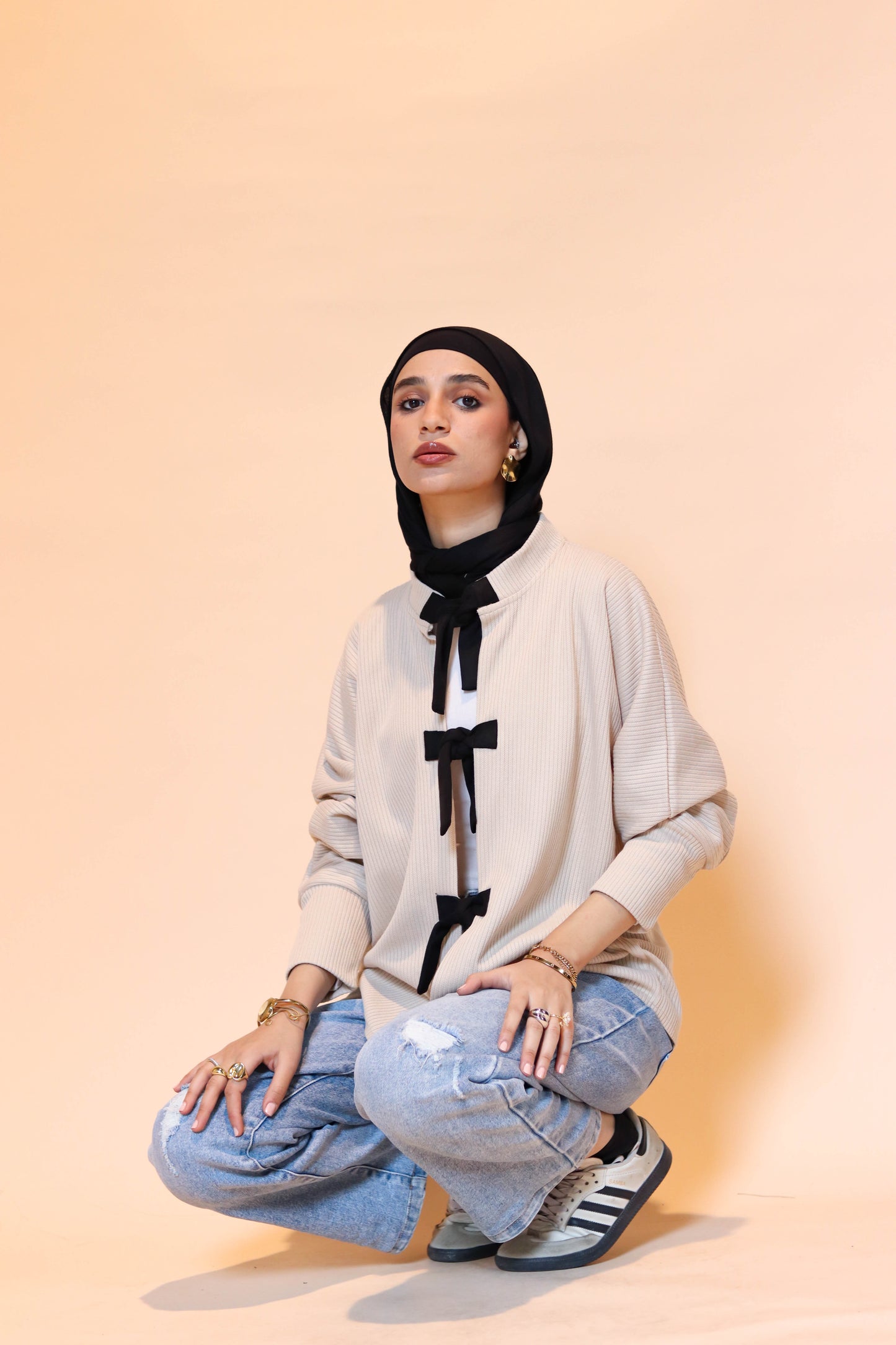 Tie front cardigan in cream