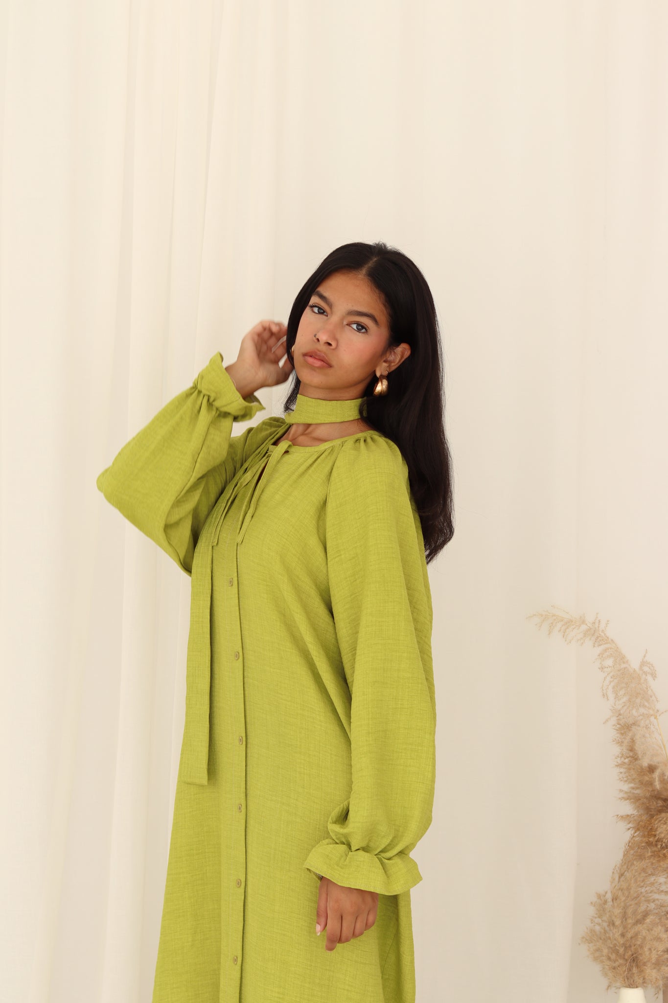 Ruffle shirt dress in kiwi