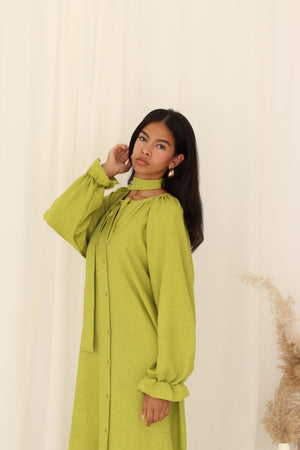 Ruffle shirt dress in kiwi