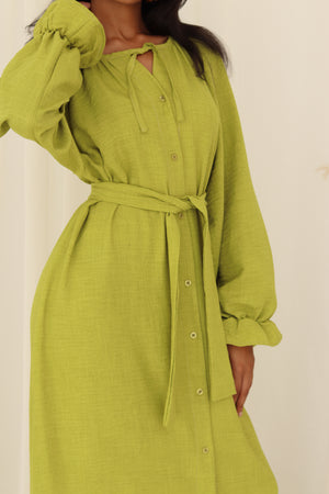 Ruffle shirt dress in kiwi