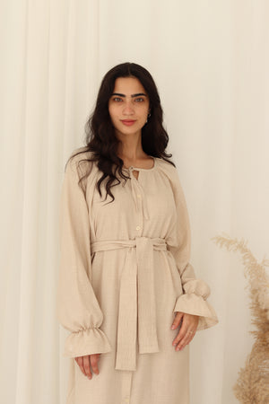 Ruffle shirt dress in Beige