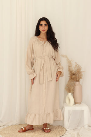 Ruffle shirt dress in Beige