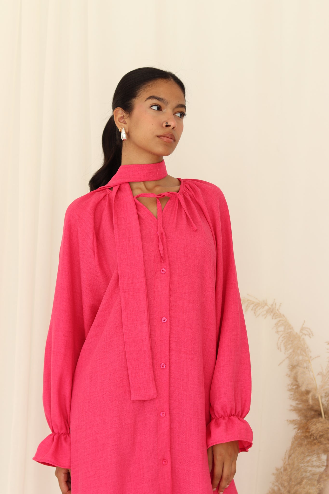 Ruffle shirt dress in Hot Pink