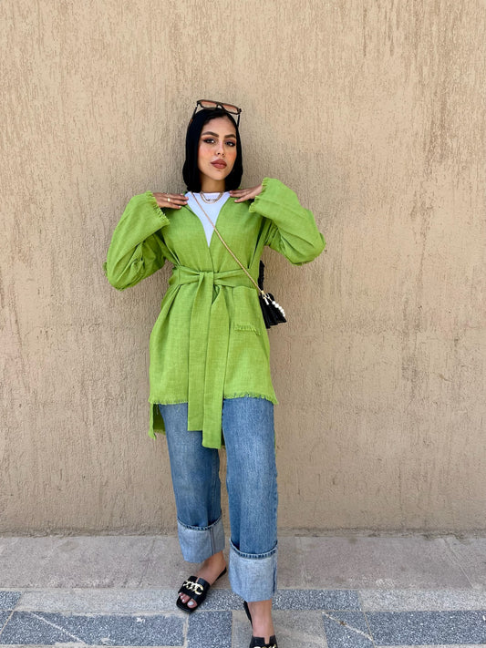 Kiwi Fringe belted kimono