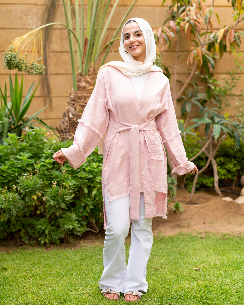Bublegum Fringe belted kimono